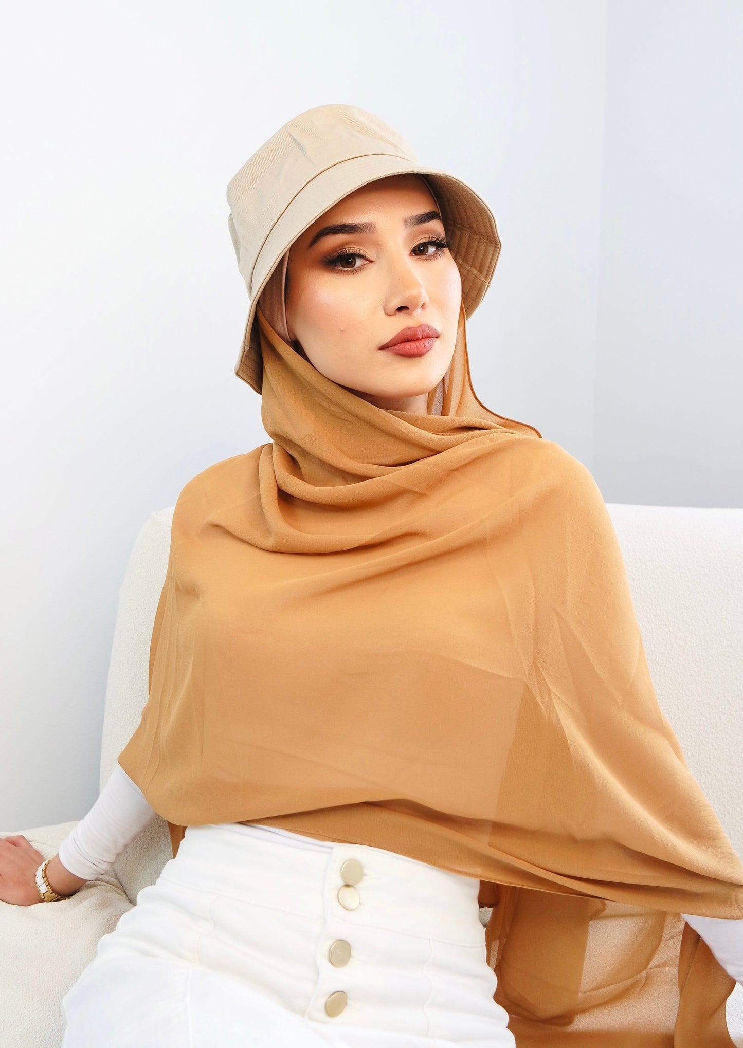Bucket Hat With Chiffon Hijab